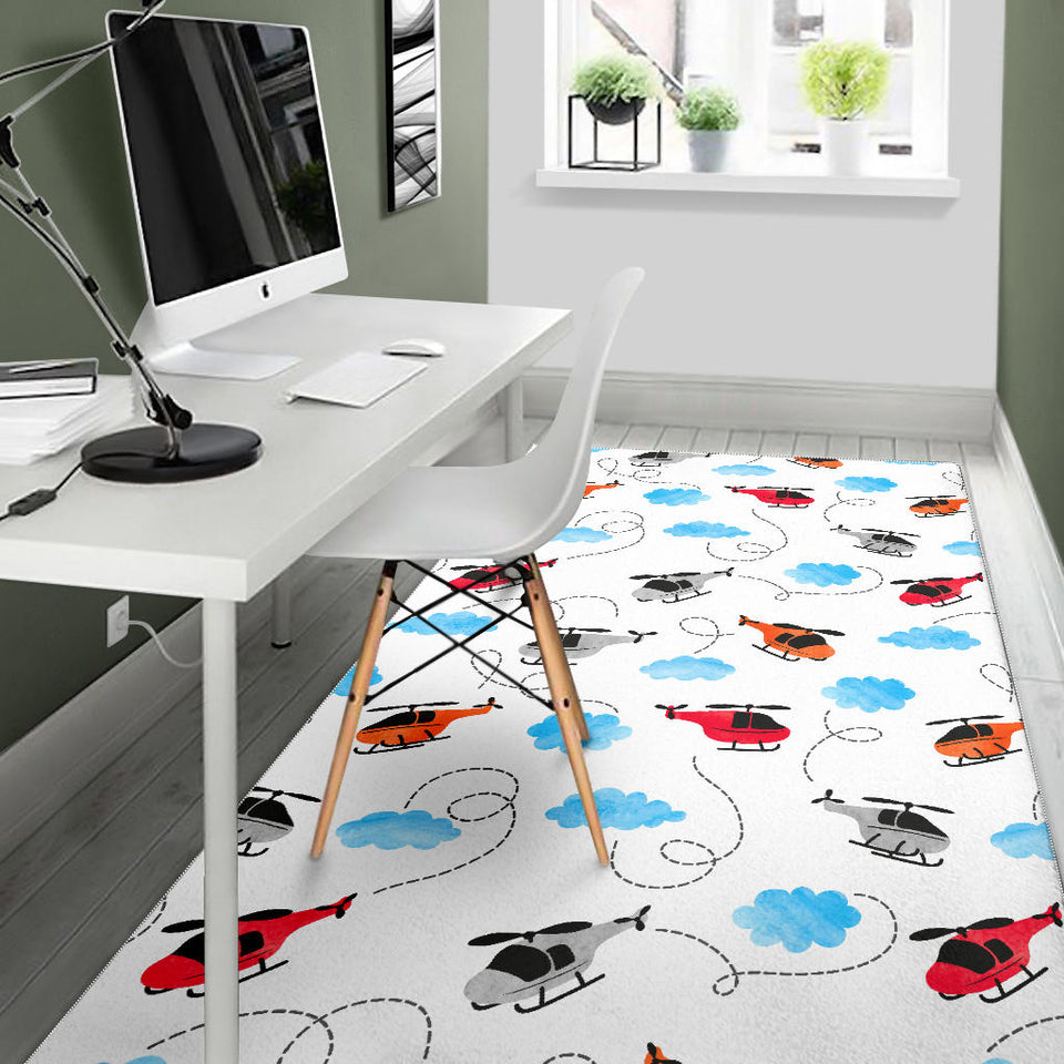Watercolor Helicopter Cloud Pattern Area Rug