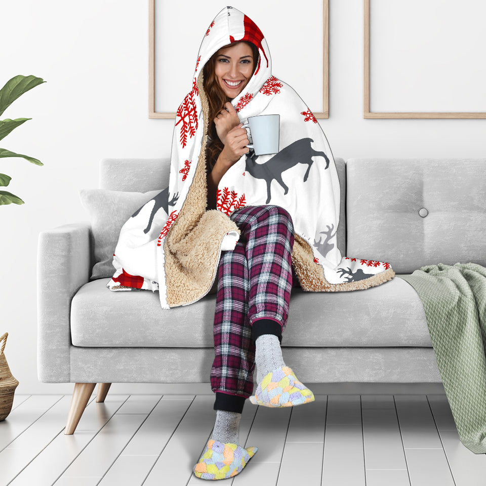 Deer Tree Snowflakes Chrismas Pattern Hooded Blanket
