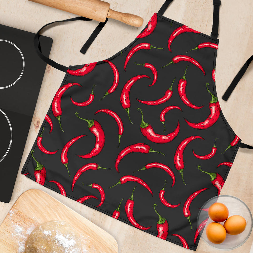 Chili Peppers Pattern Black Background Adjustable Apron