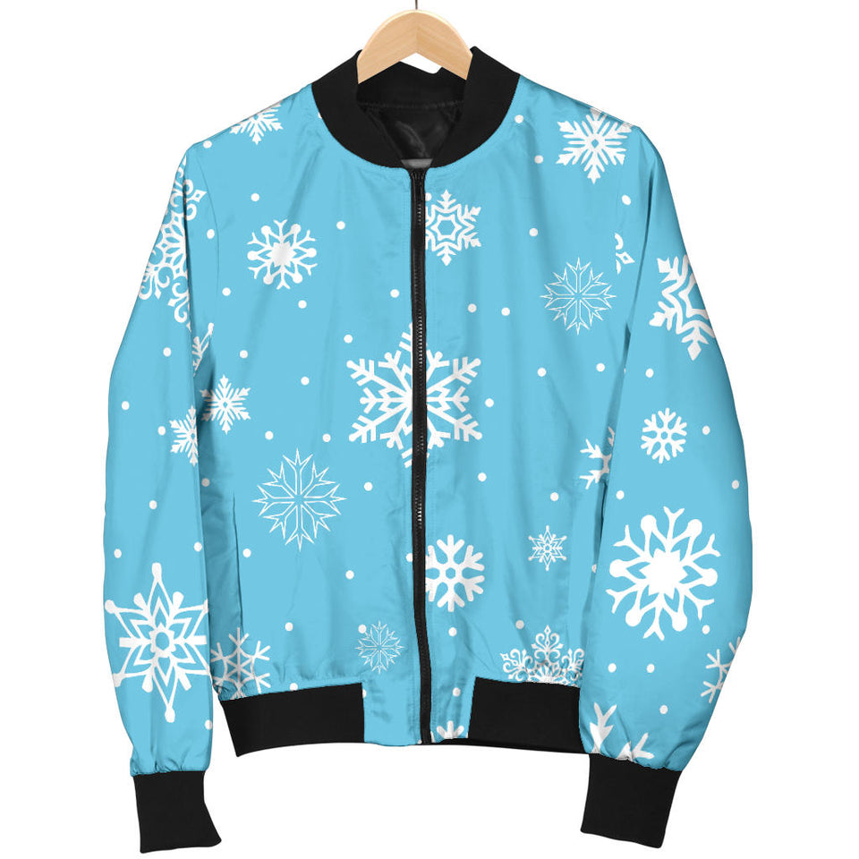 Snowflake Pattern Blue Background Men'S Bomber Jacket