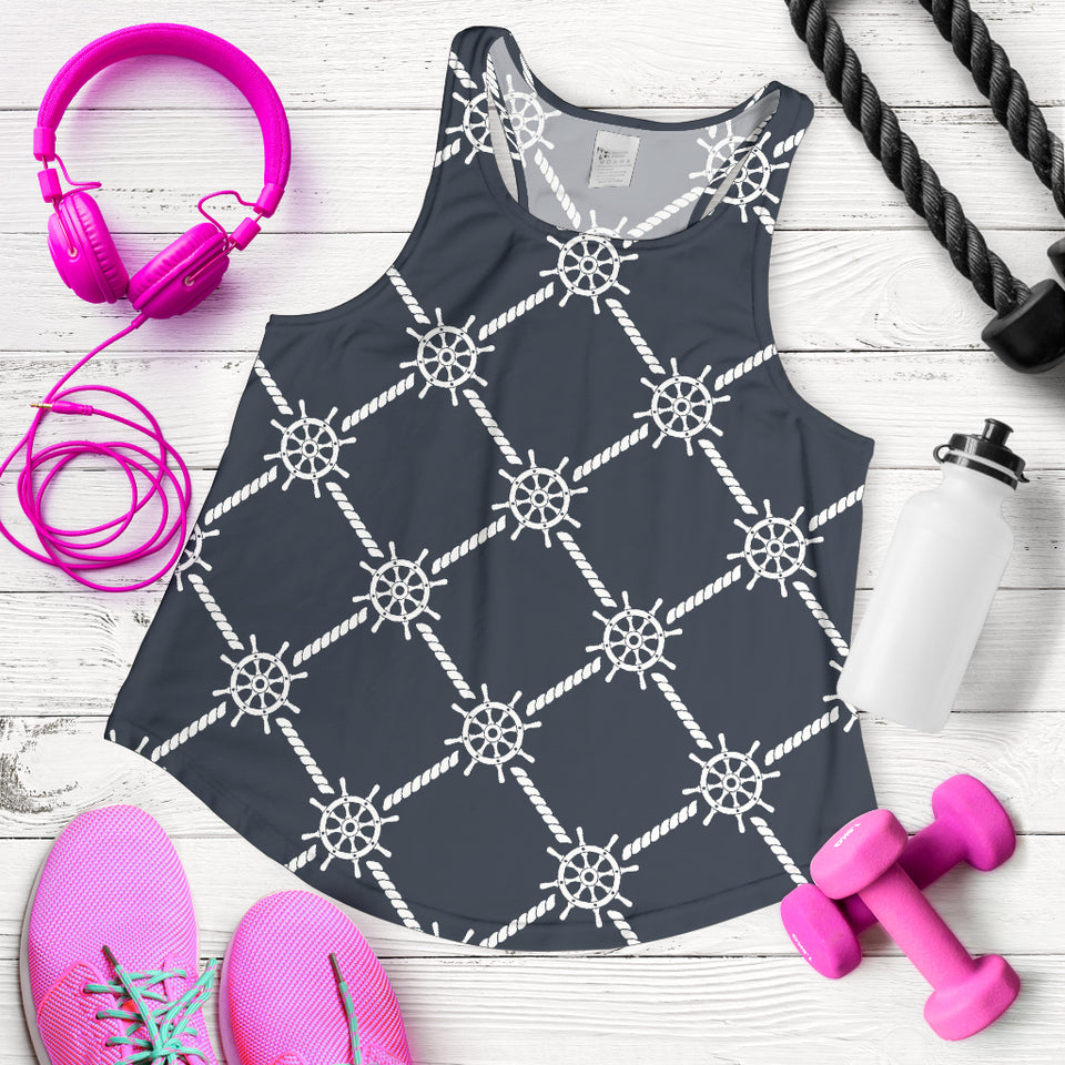 nautical steering wheel rope pattern Women Racerback Tank Top