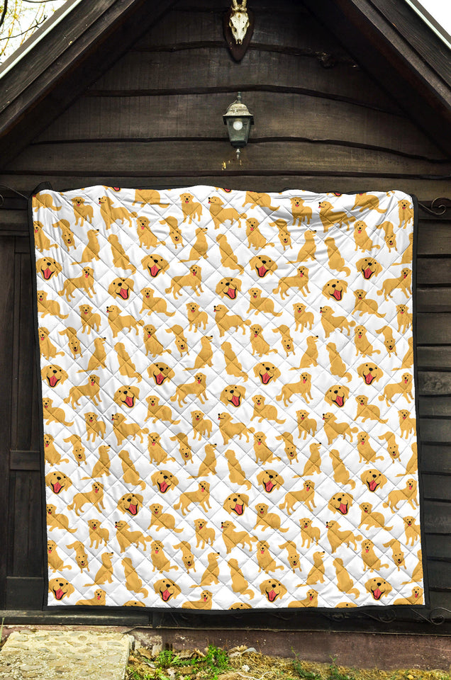 Golden Retriever Pattern Print Design 05 Premium Quilt