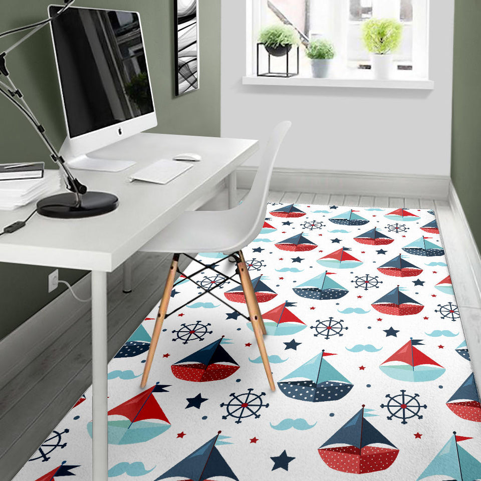 Cute Color Paper Sailboat Pattern Area Rug