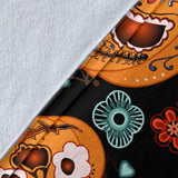 Pumpkin Flowers Spiderweb Halloween Theme Premium Blanket