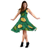 Durian Pattern Green Background Sleeveless Midi Dress