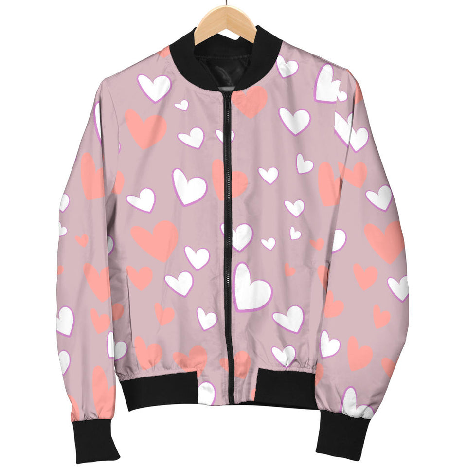 Coral White Heart Pattern Women'S Bomber Jacket