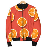 Oranges Pattern Red Background Women'S Bomber Jacket