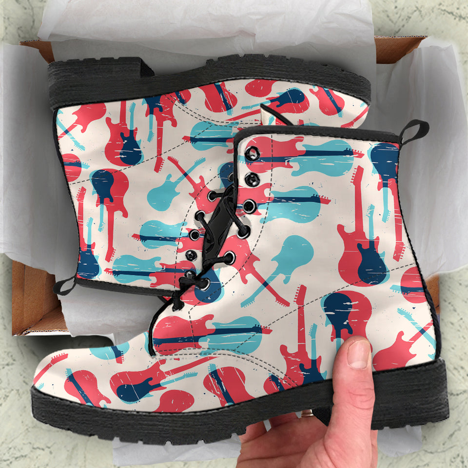 Red Blue Guitar Pattern Leather Boots