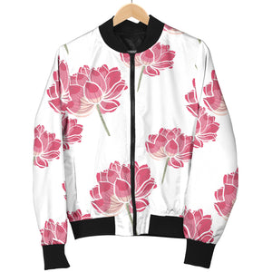 Pink Lotus Waterlily Pattern Women'S Bomber Jacket