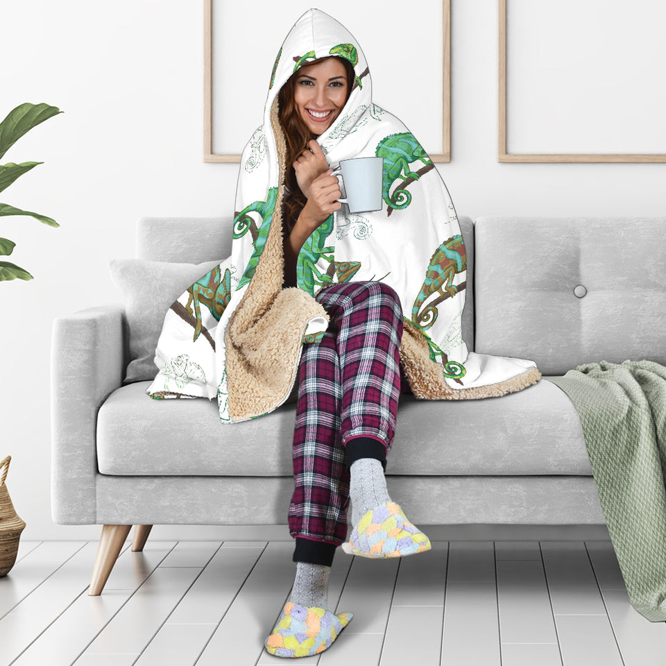 Chameleon Lizard Pattern Hooded Blanket