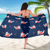 Cute Sea Lion Seal Christmas Hat Candy Cane Heart Pattern Sarong