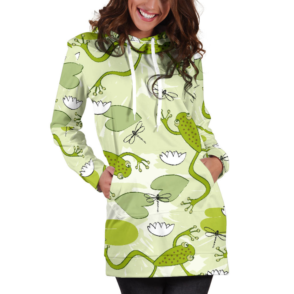 Cute Frog Dragonfly Pattern Women'S Hoodie Dress