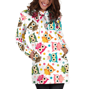 Color Cute Owl Pattern Women'S Hoodie Dress