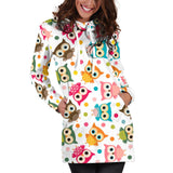 Color Cute Owl Pattern Women'S Hoodie Dress