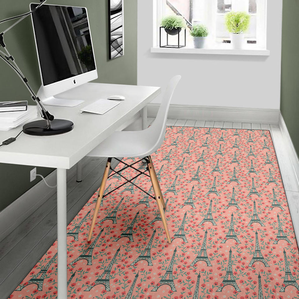 Eiffel Tower Flower Background Pattern Print Design 03 Area Rug