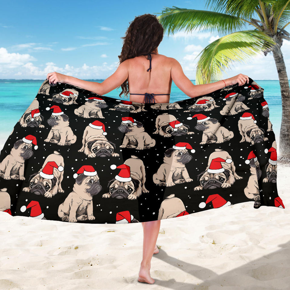 Christmas Pugs Santa_S Red Cap Pattern Sarong