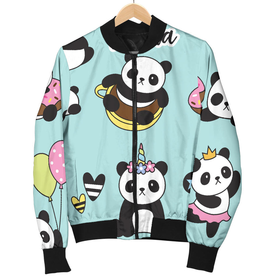 Cute Baby Panda Pattern Women'S Bomber Jacket