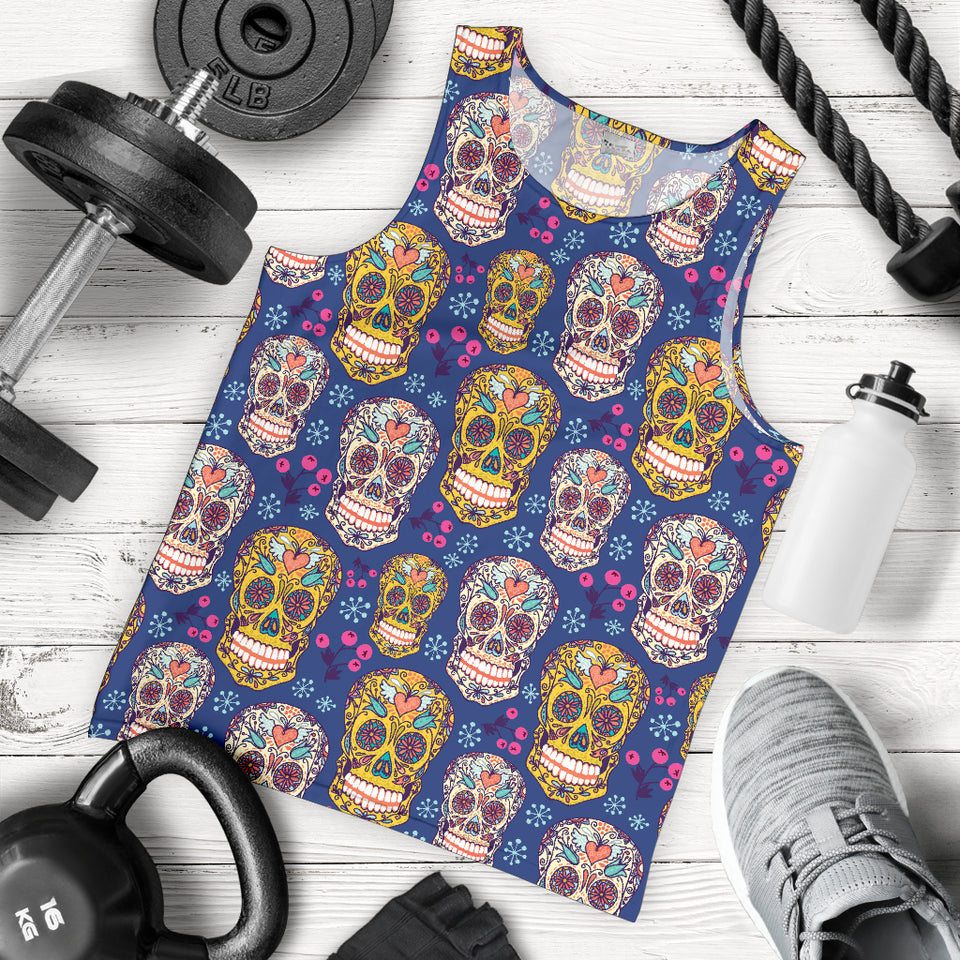 Sugar skull flower pattern Men Tank Top