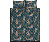 Raccoon tropical leaves pattern Quilt Bed Set