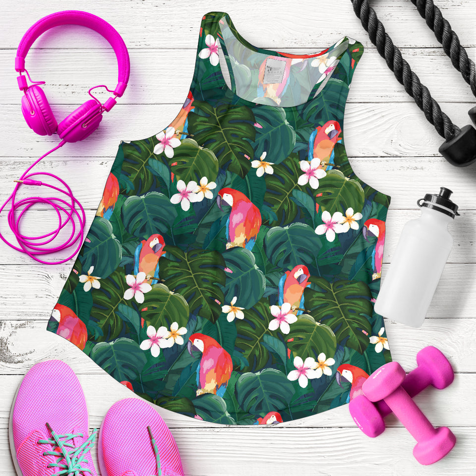 Parrot Palm tree leaves flower hibiscus pattern Women Racerback Tank Top