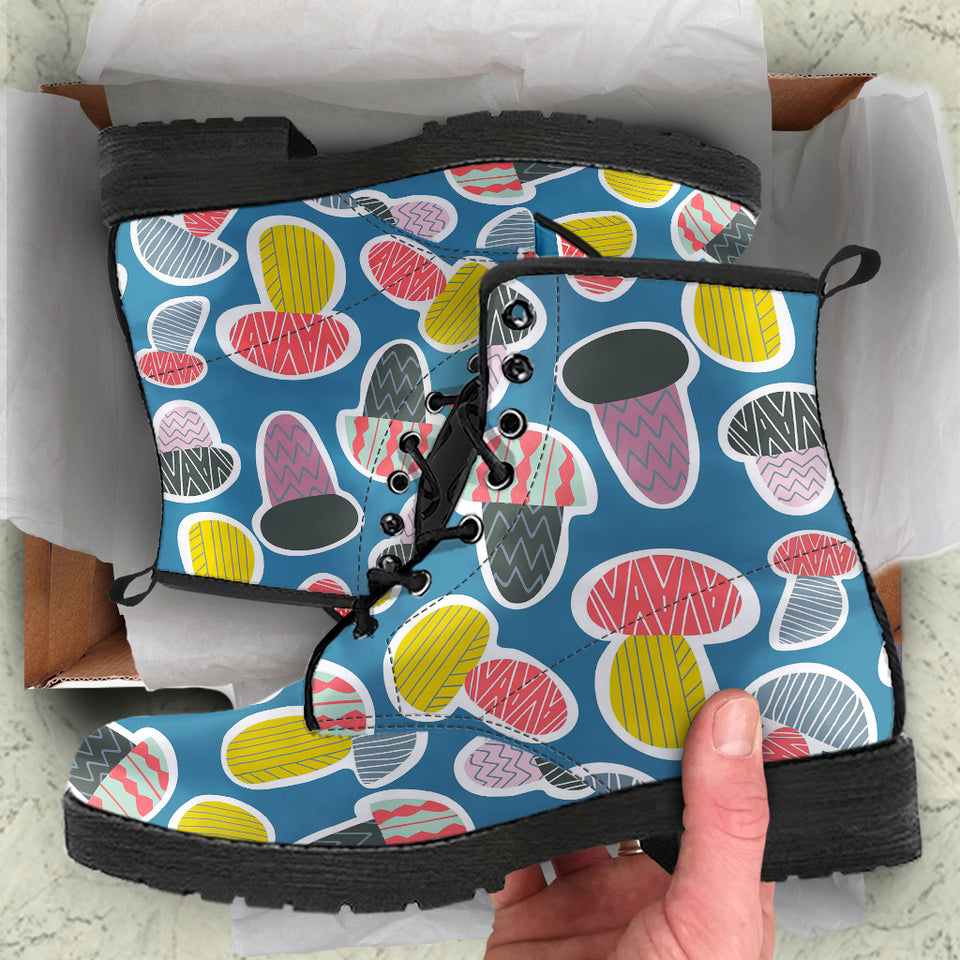 Colorful Mushroom Design Pattern Leather Boots