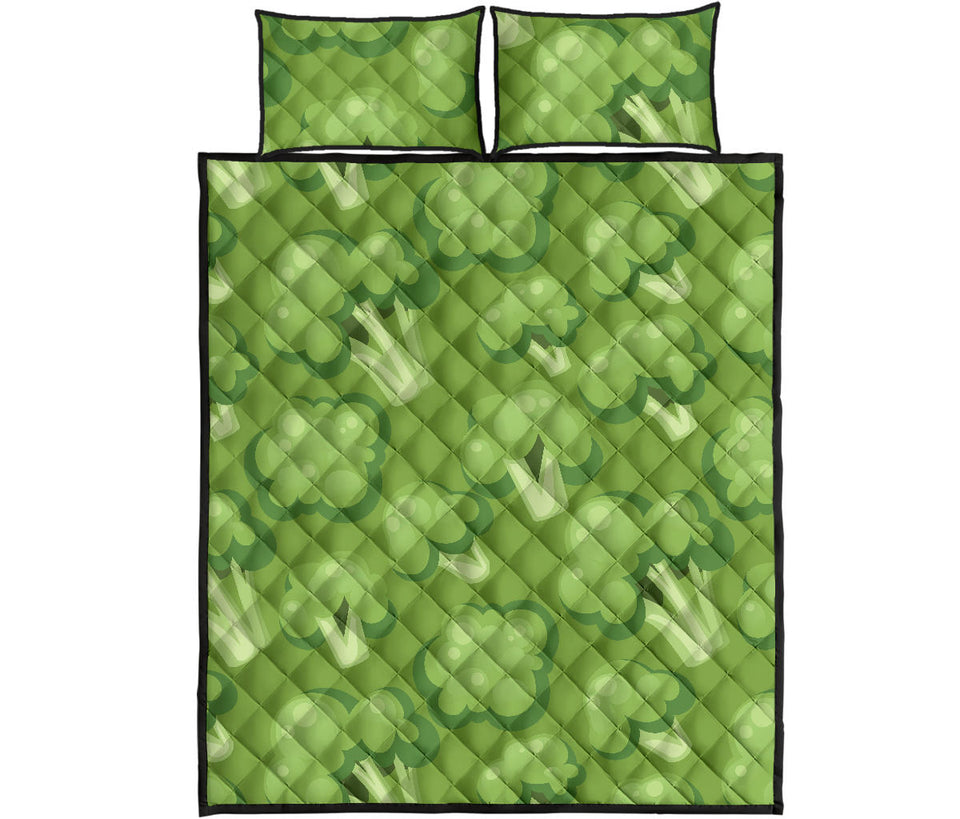 Broccoli pattern green background Quilt Bed Set