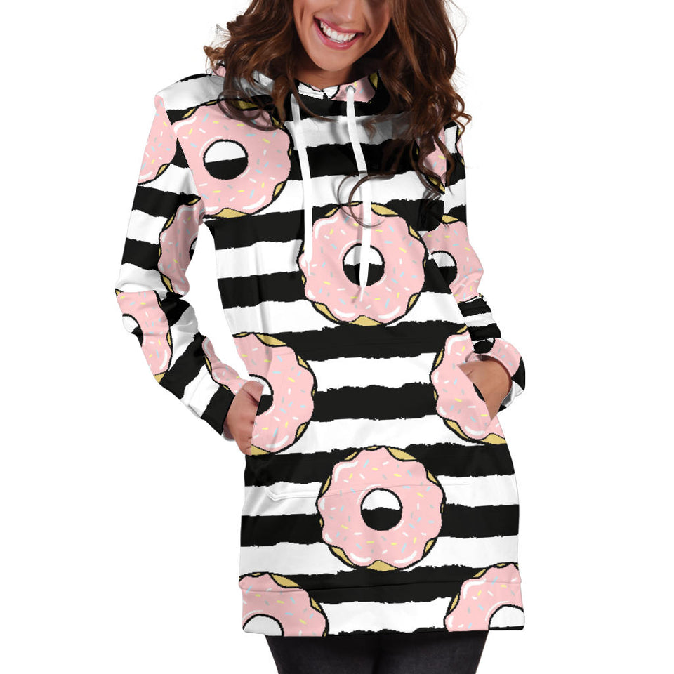 Donuts Pink Icing Striped Pattern Women'S Hoodie Dress