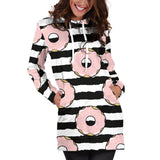 Donuts Pink Icing Striped Pattern Women'S Hoodie Dress