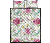 Hand drawn butterfly rose Quilt Bed Set
