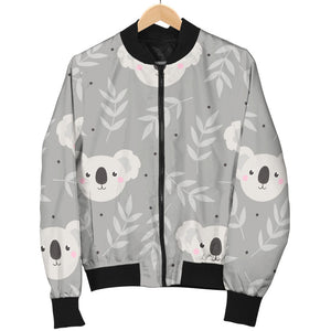 Cute Koala Leaves Pattern Women'S Bomber Jacket