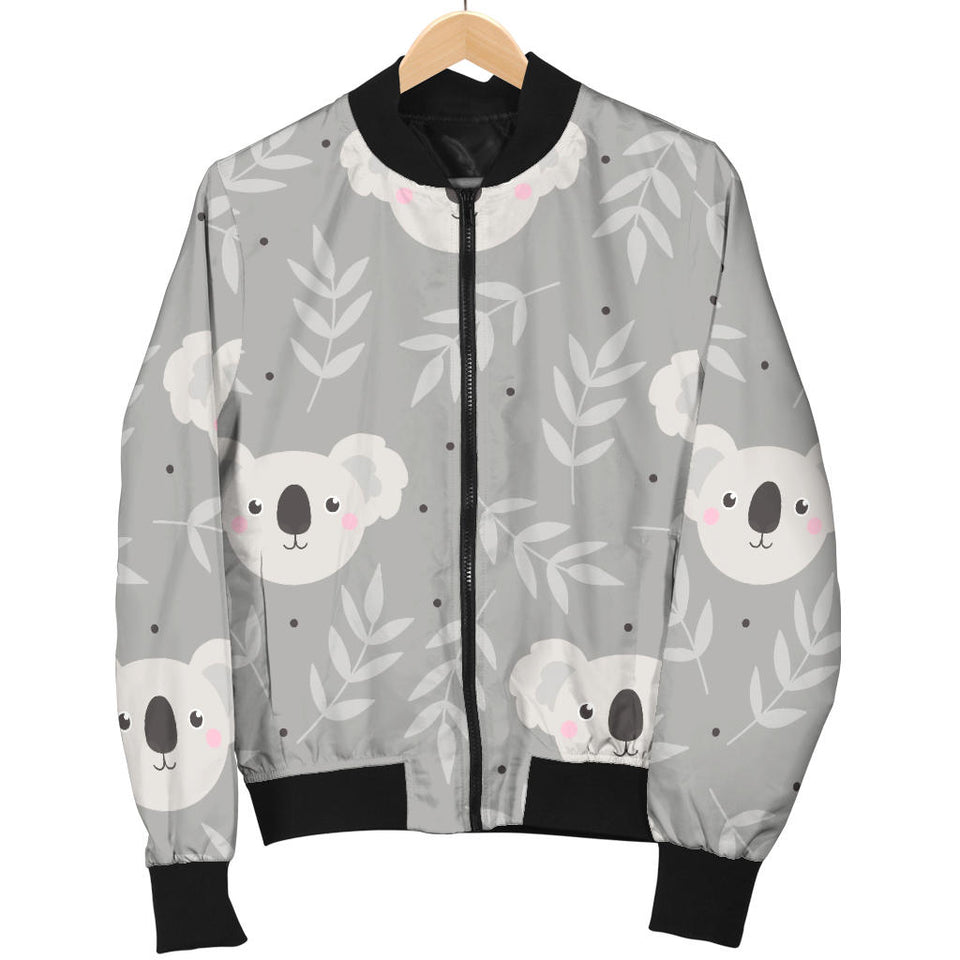 Cute Koala Leaves Pattern Women'S Bomber Jacket