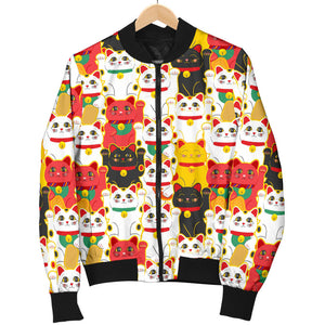 Colorful Maneki Neko Lucky Cat Pattern Women'S Bomber Jacket
