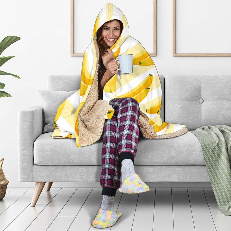 Banana Pattern Blackground Hooded Blanket