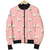 Cute Hamster Cheese Pattern Pink Background Women'S Bomber Jacket