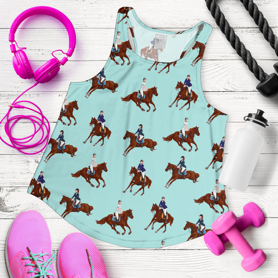 Horses running horses rider pattern Women Racerback Tank Top