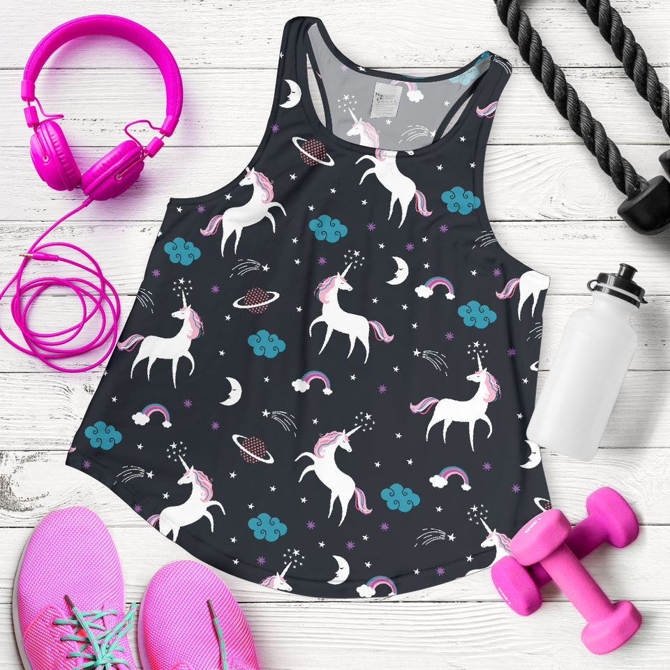 unicorn rainbows moon clound star pattern Women Racerback Tank Top
