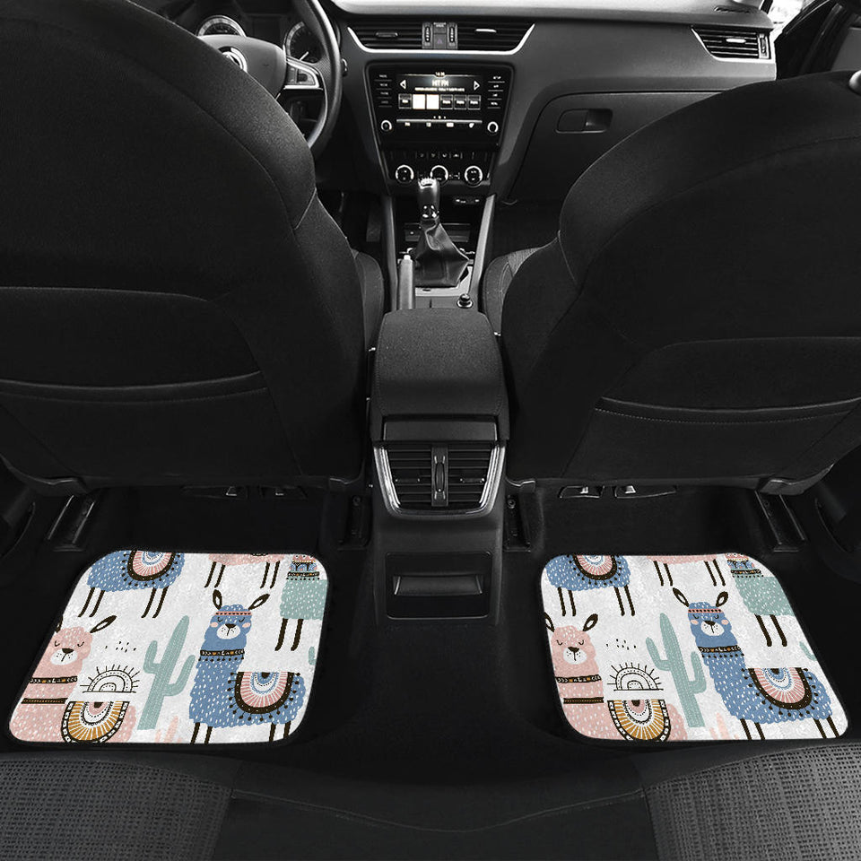 Lama Alpaca Cactus Hand Drawn Pattern Front And Back Car Mats