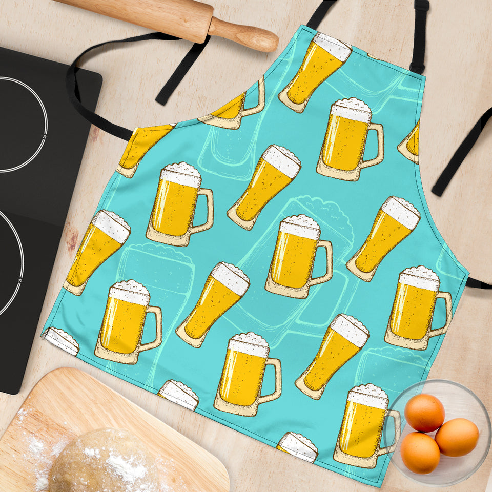 Beer Pattern Green Background Adjustable Apron