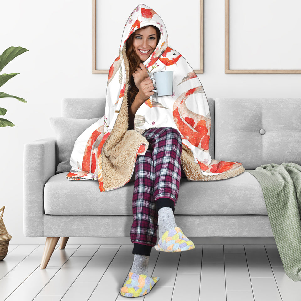 Watercolor Koi Fish Carp Fish Pattern Hooded Blanket
