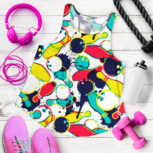 watercolor bowling ball pins Women Racerback Tank Top