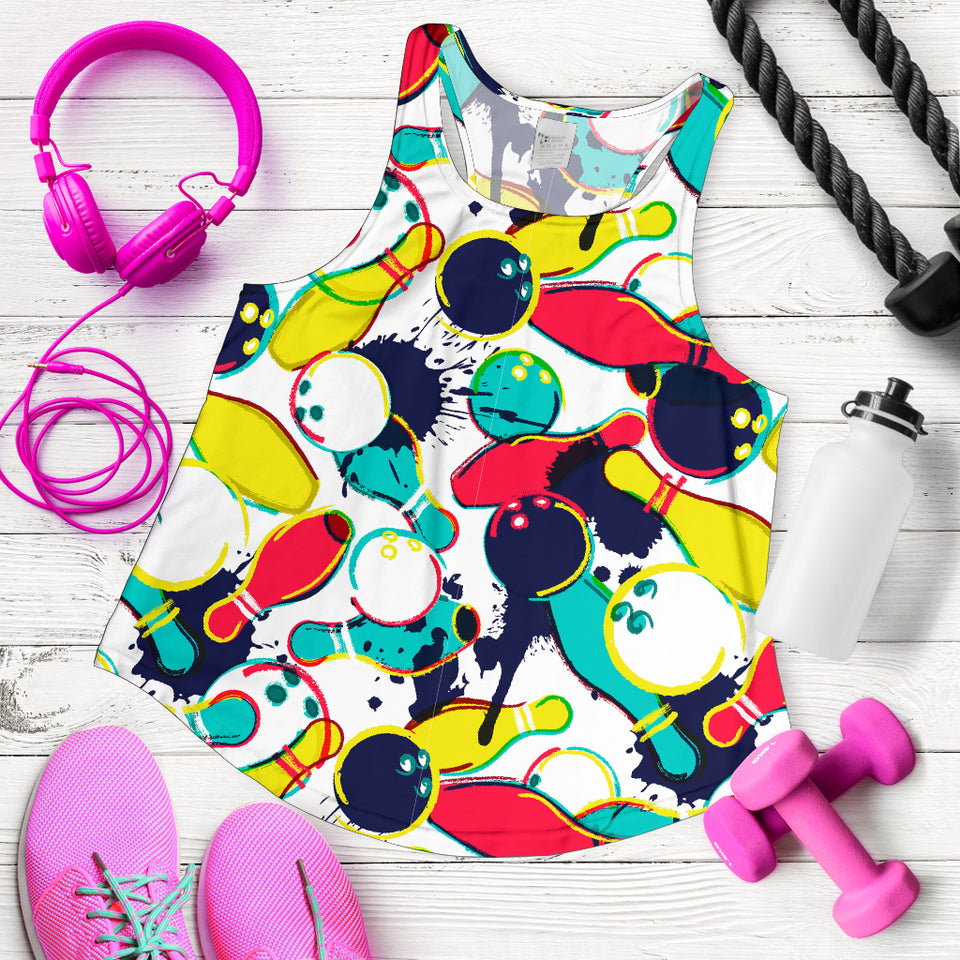 watercolor bowling ball pins Women Racerback Tank Top