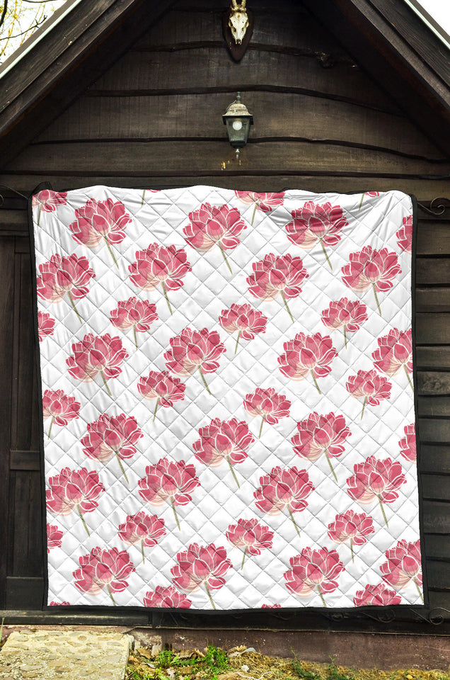 Pink Lotus Waterlily Pattern Premium Quilt