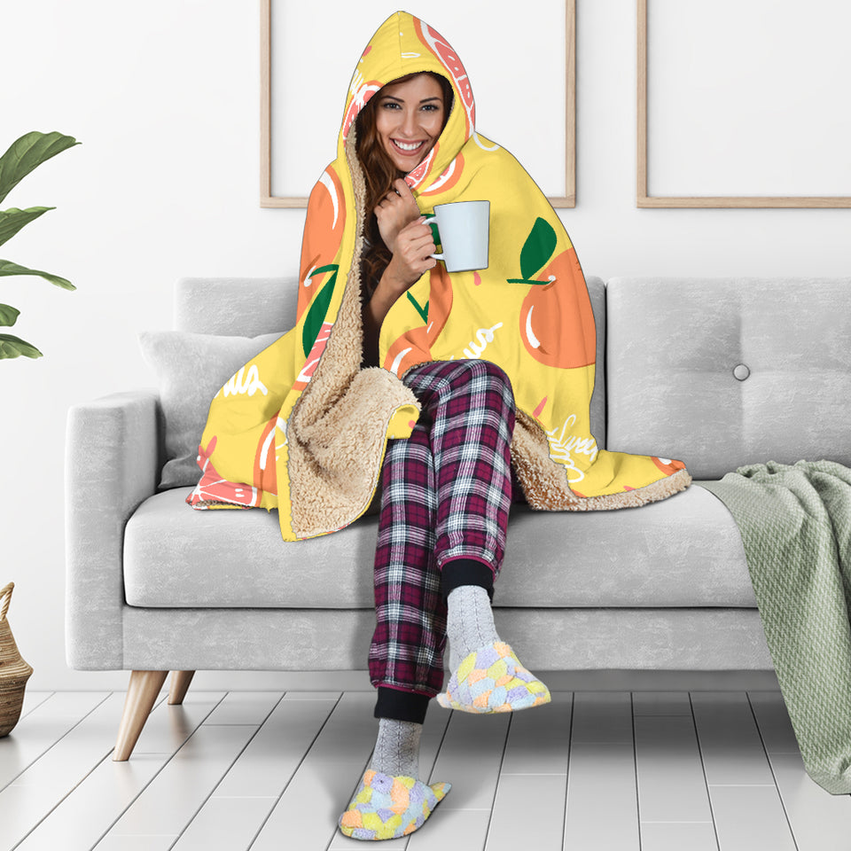 Grapefruit Yellow Background Hooded Blanket