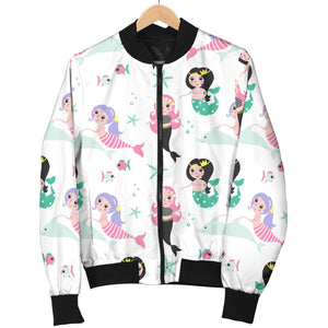 Cute Mermaid Dolphin Fish Starfish Pattern Women'S Bomber Jacket