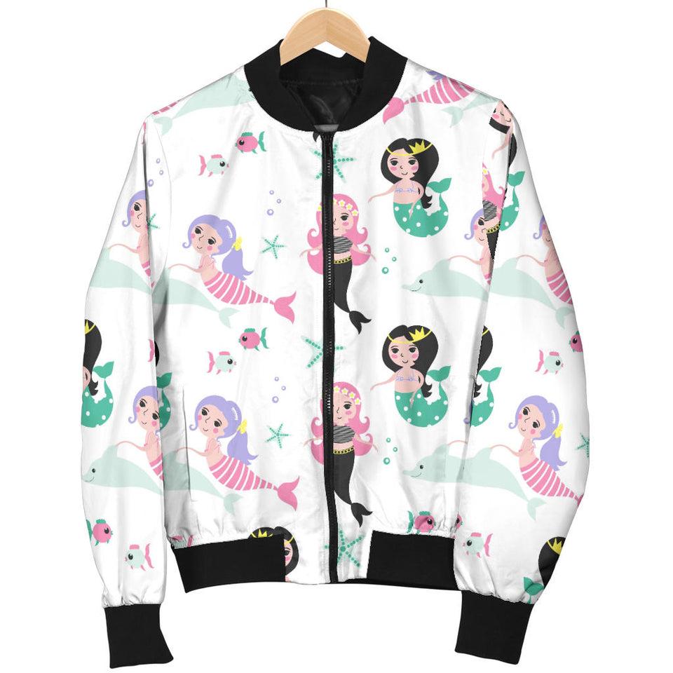 Cute Mermaid Dolphin Fish Starfish Pattern Women'S Bomber Jacket