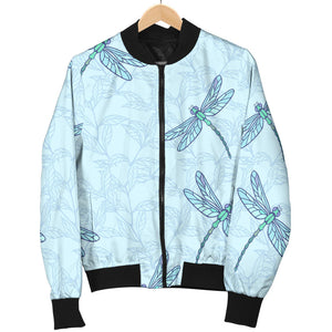 Dragonfly Pattern Blue Background Women'S Bomber Jacket