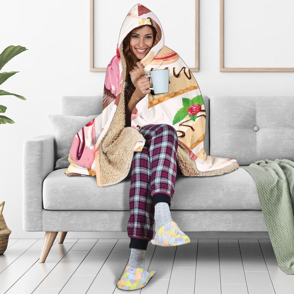 Cake Cupcake Sweets Pattern Hooded Blanket