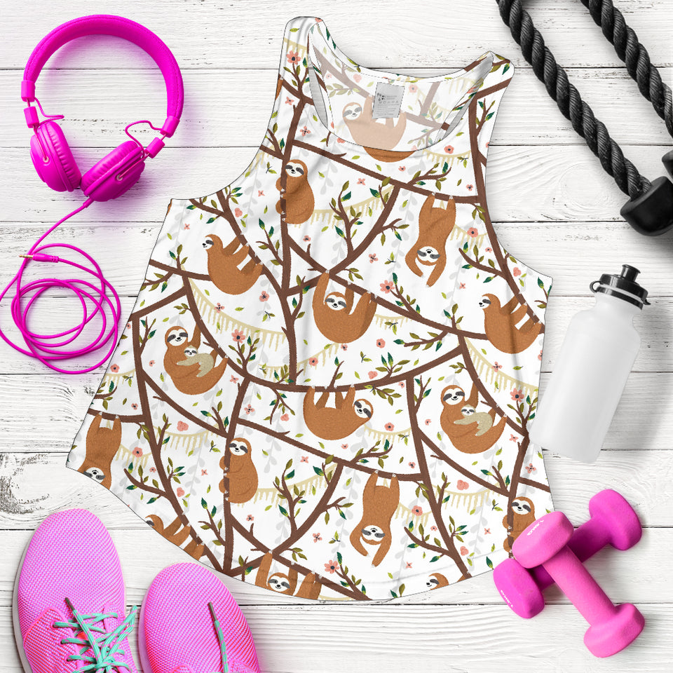 Sloths hanging on the tree pattern Women Racerback Tank Top