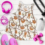 Sloths hanging on the tree pattern Women Racerback Tank Top