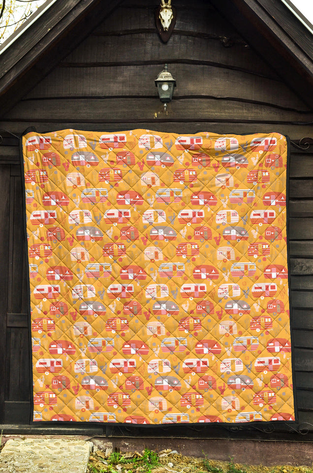Camper Van Pattern Print Design 04 Premium Quilt